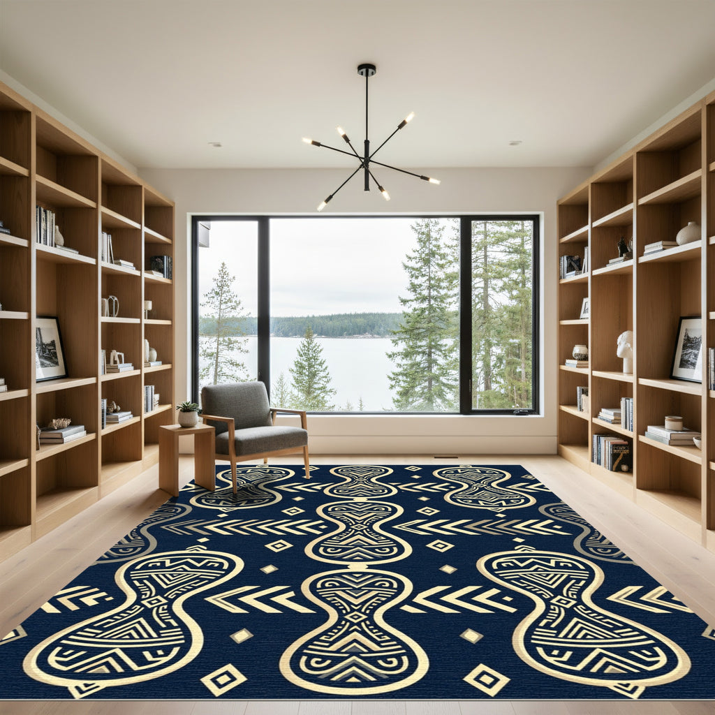 Navy Blue Hourglass Geometric Tribal Rug