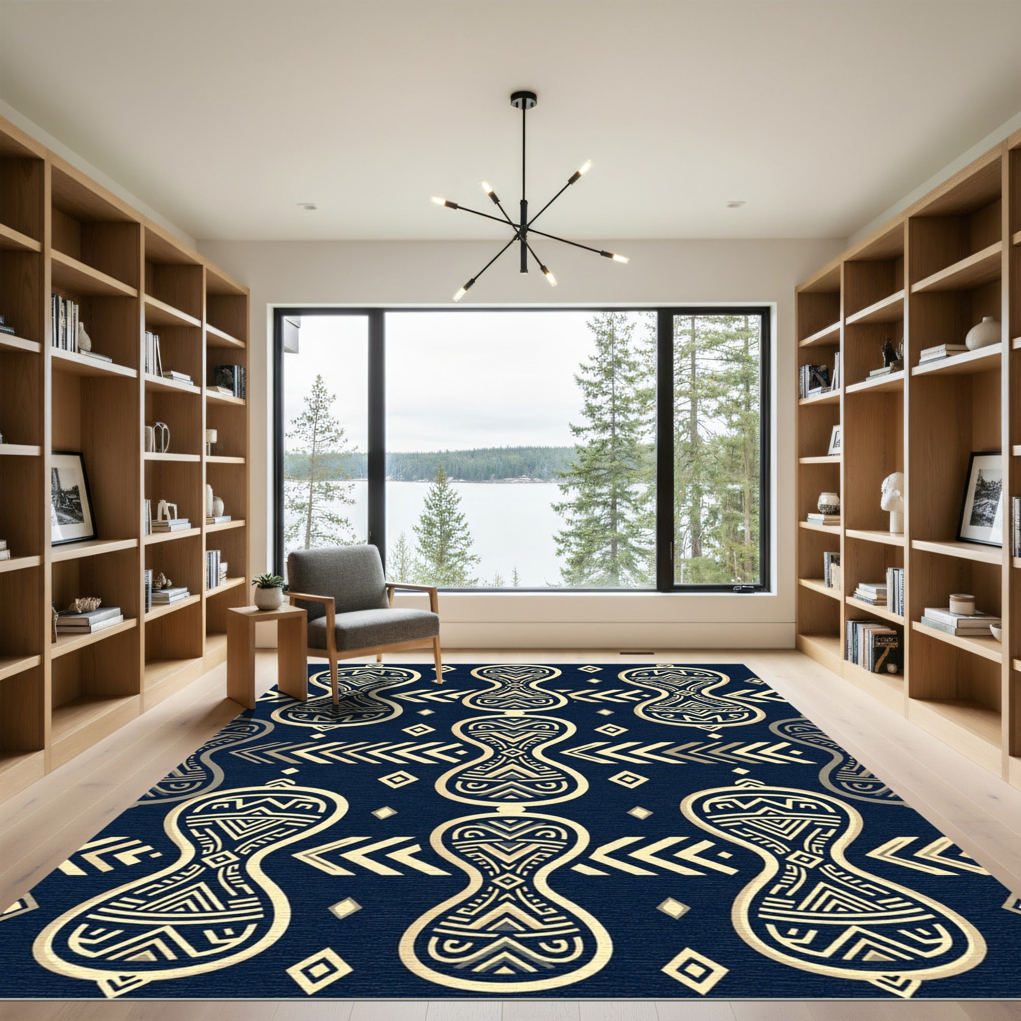 Navy Blue Hourglass Geometric Tribal Rug