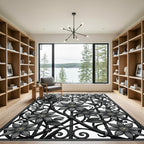 Monochrome Clematis Floral Wrought Iron Art Rug