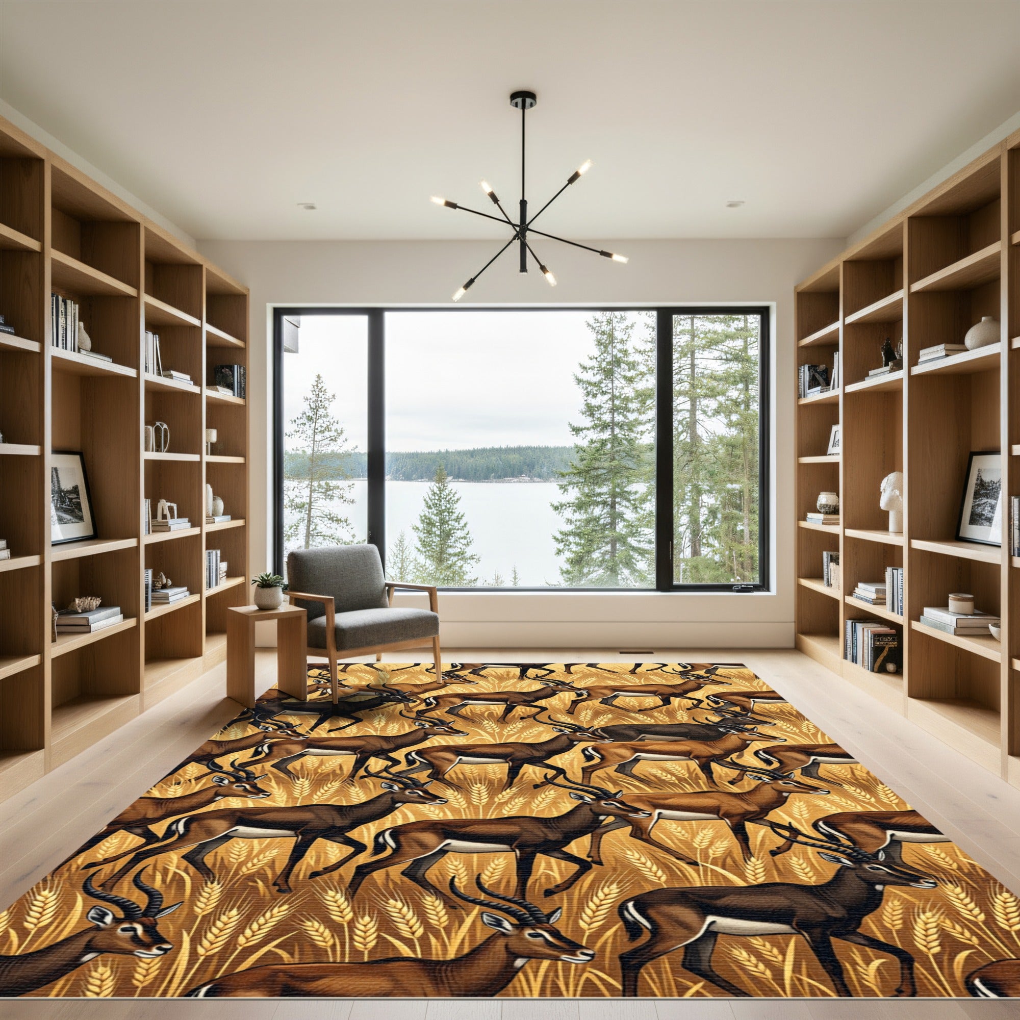 Golden Savanna Antelope Herd Illustration Rug
