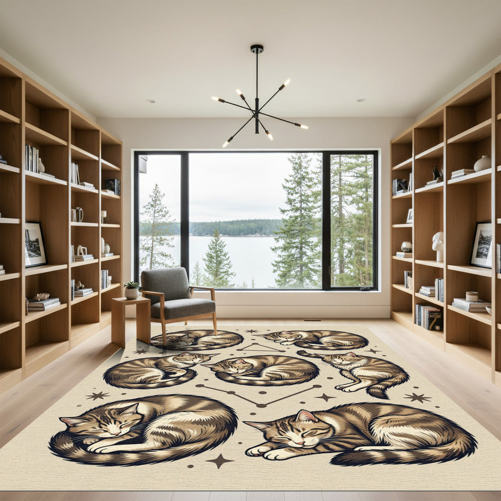 Celestial Sleeping Tabby Cat Constellation Rug