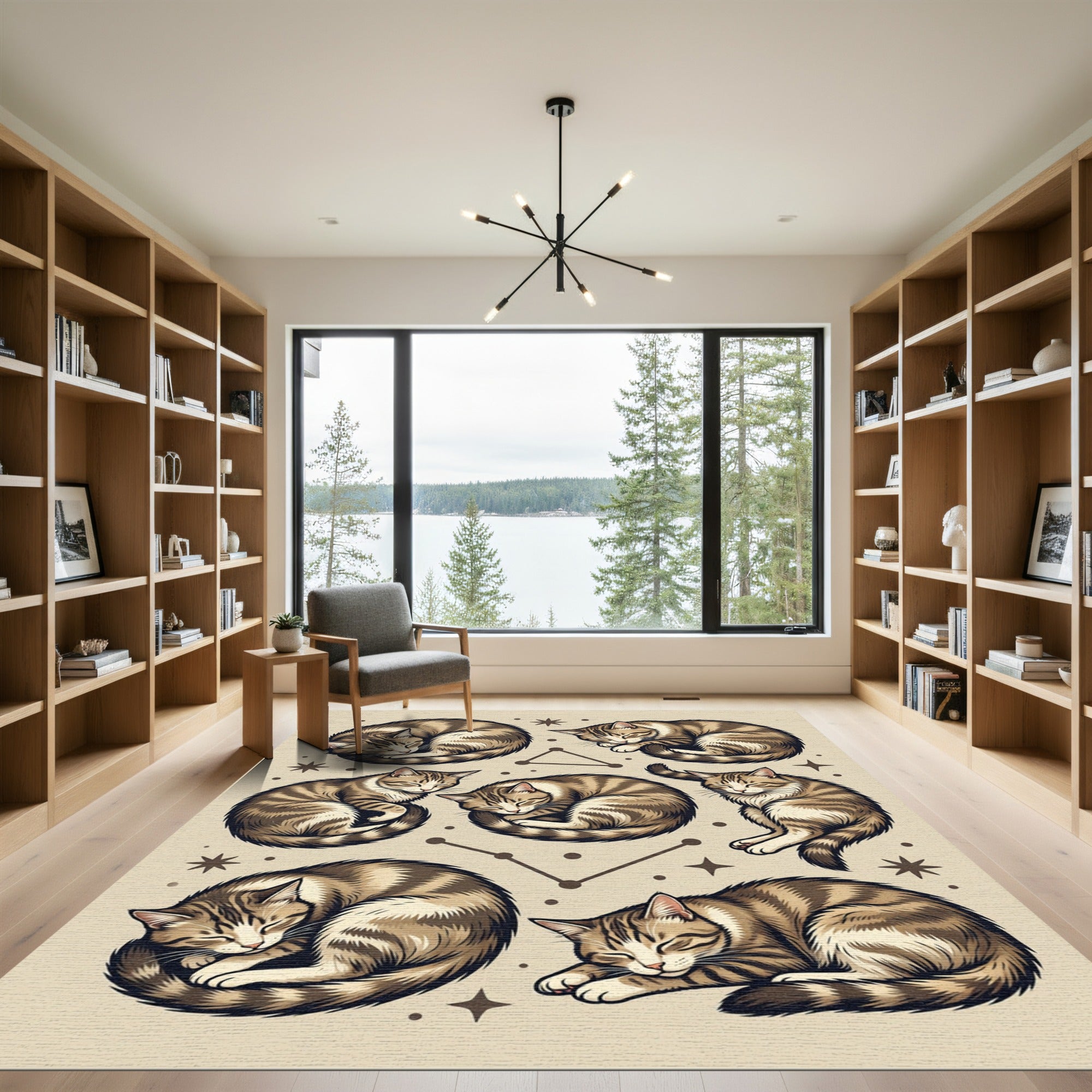 Celestial Sleeping Tabby Cat Constellation Rug