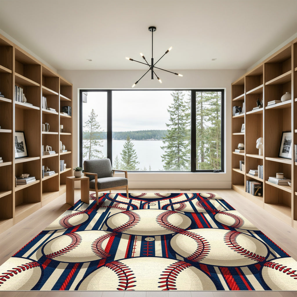 Vintage Baseball Striped Blue Red Rug