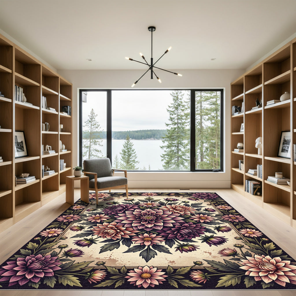 Vintage Pink Dahlia Floral Medallion Rug