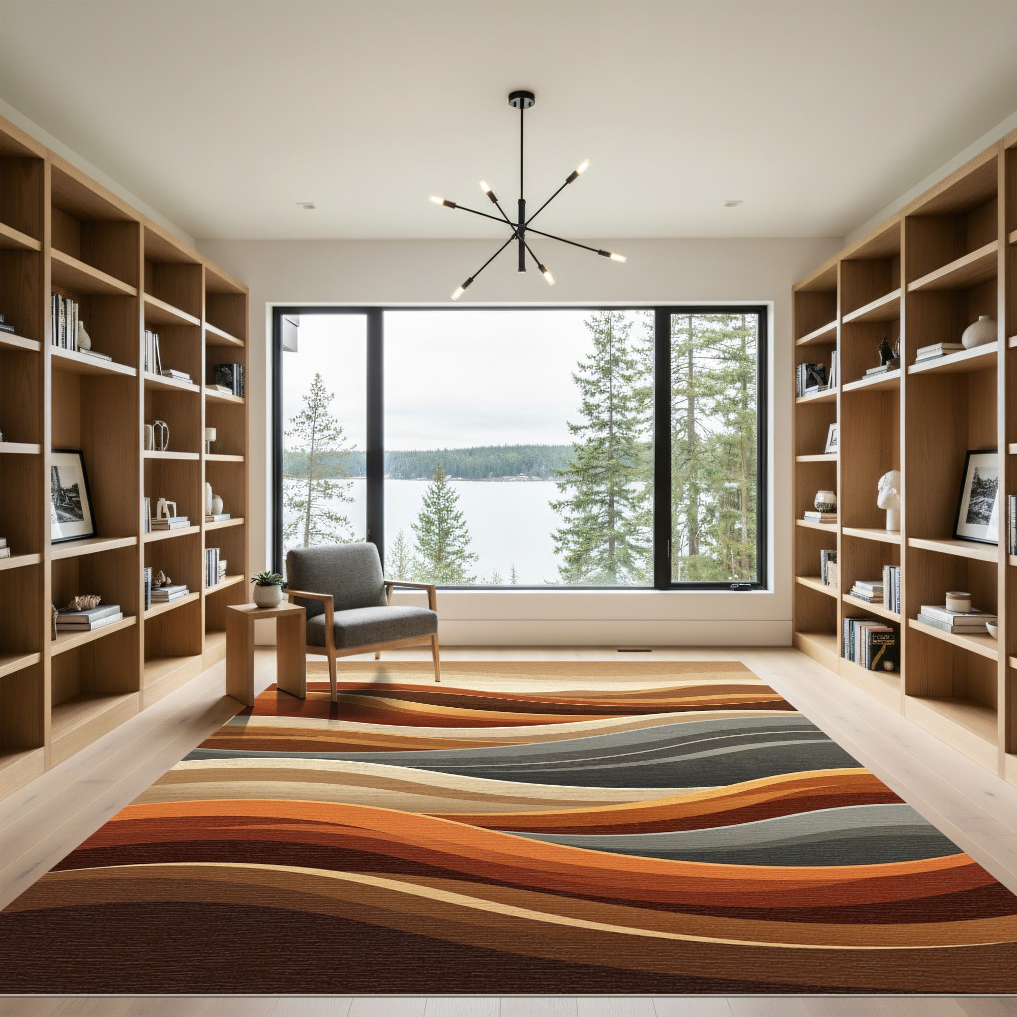 Earthy Organic Layered Terracotta Abstract Wave Rug