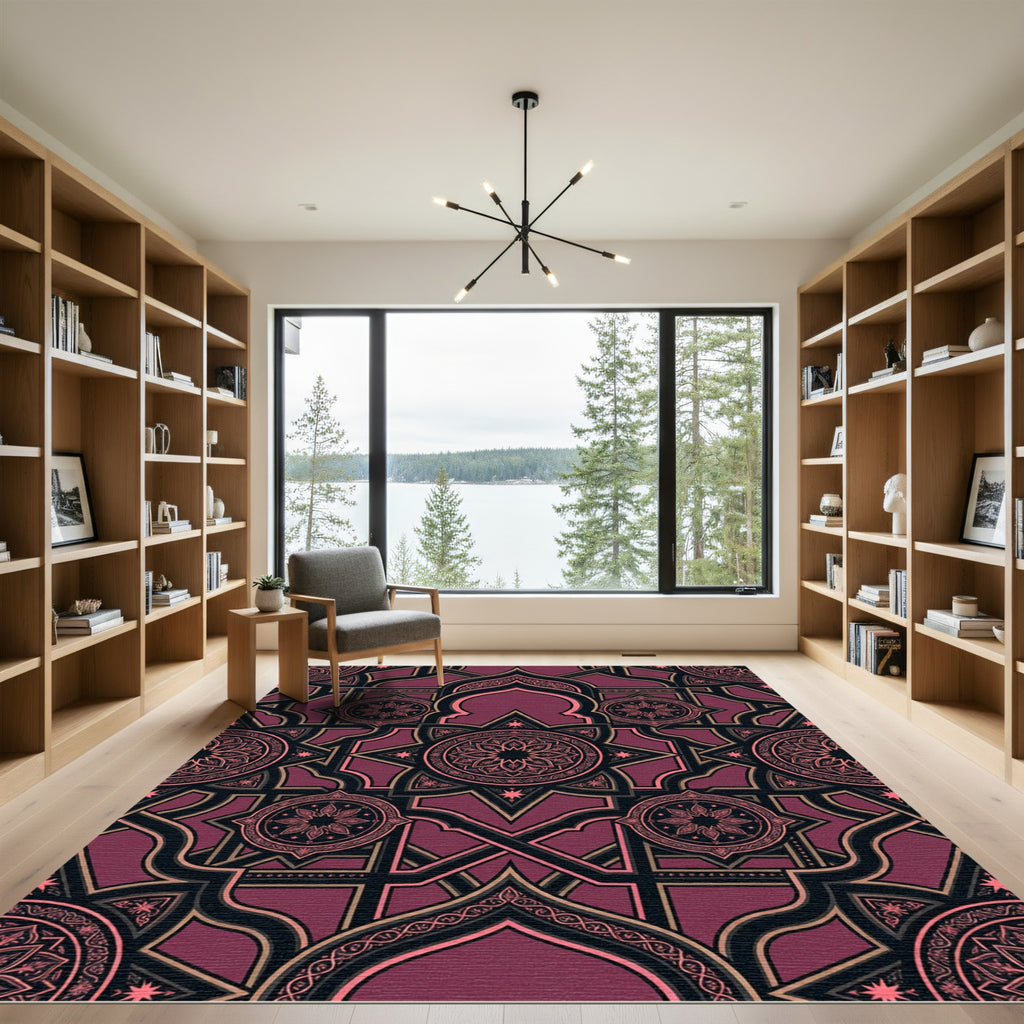 Ornate Plum Royal Geometric Star Tile Rug