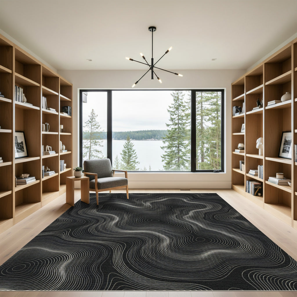 Monochromatic Topographic Contour Lines Rug