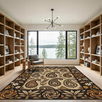 Golden Paisley Fish Ink Illustration Rug