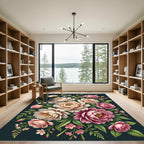 Soft Pink Peony Garden Floral Bouquet Rug