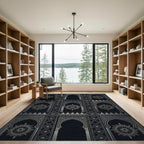 Black Silver Arched Medallion Pattern Rug