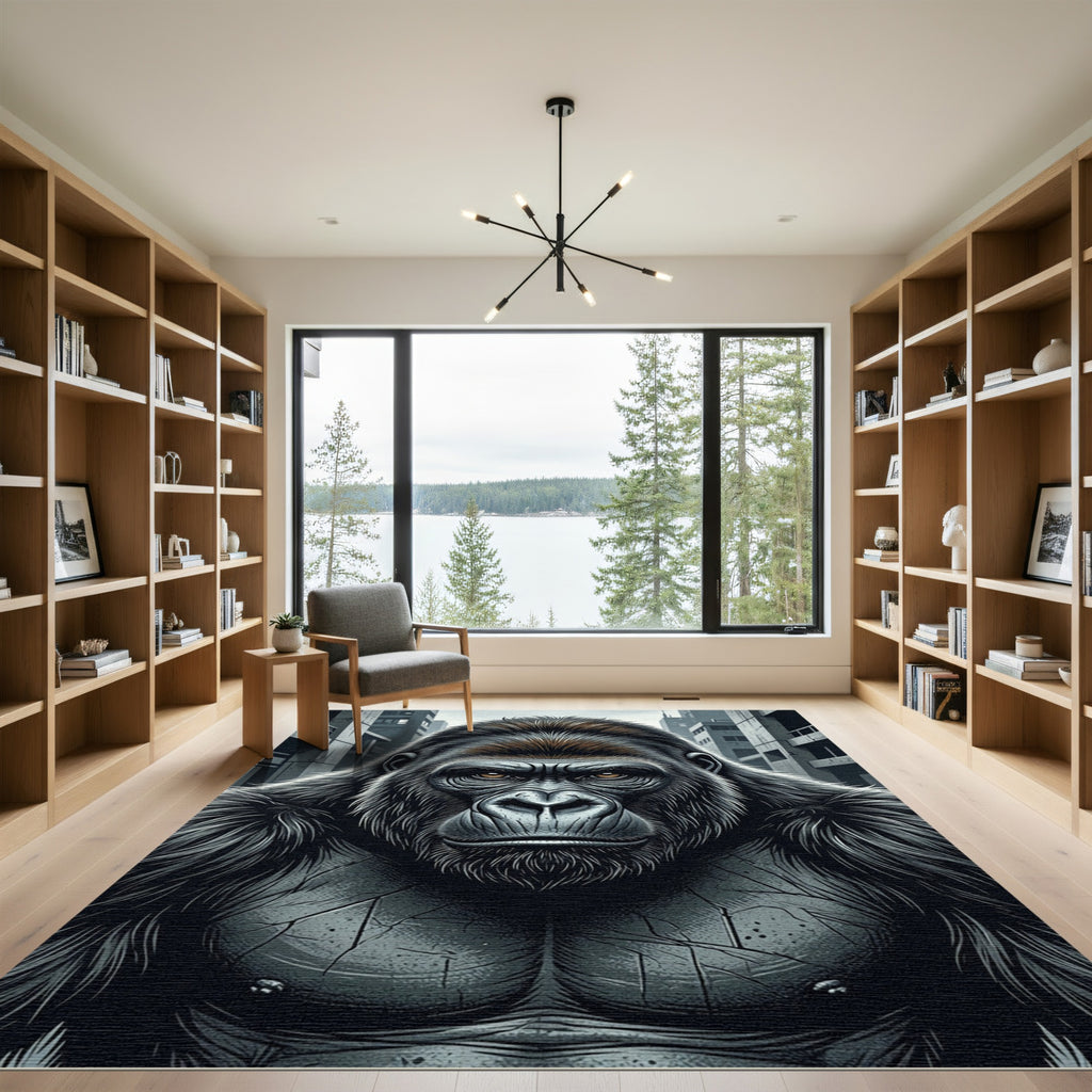 Intense Silverback Gorilla Cinematic Portrait Rug
