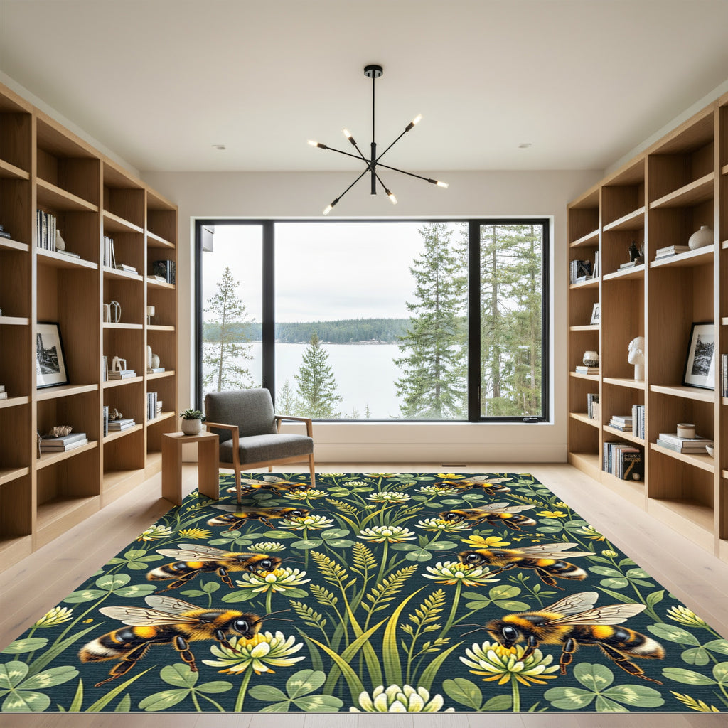 Bumblebee Clover Meadow Botanical Art Rug