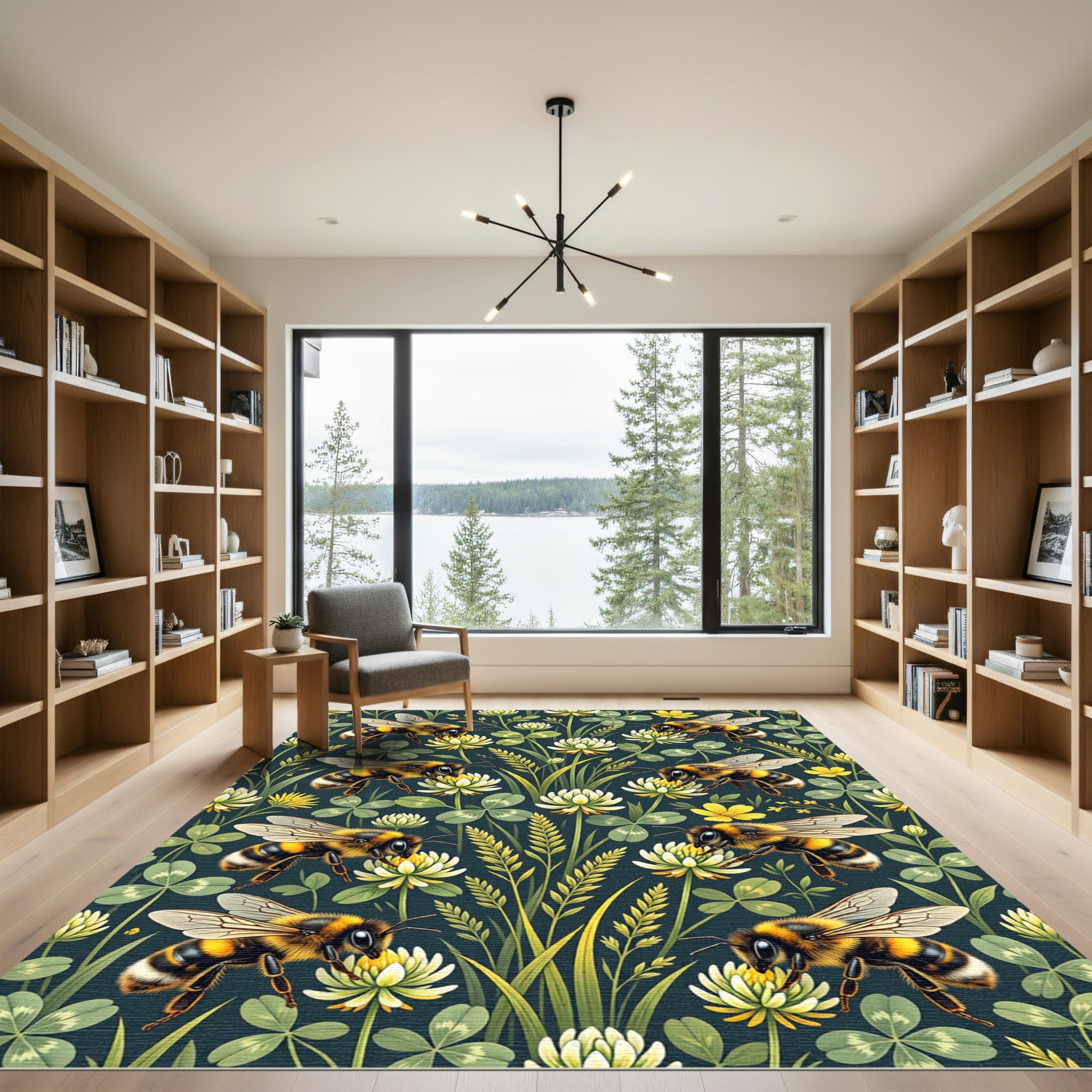 Bumblebee Clover Meadow Botanical Art Rug
