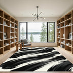 Bold Black Ink Brush Strokes Rug