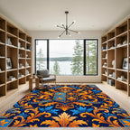 Royal Blue Gold Heraldic Crest Flourish Rug