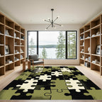 Olive Green Geometric Jigsaw Puzzle Rug