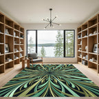 Radiating Greens And Blues Art Nouveau Rug