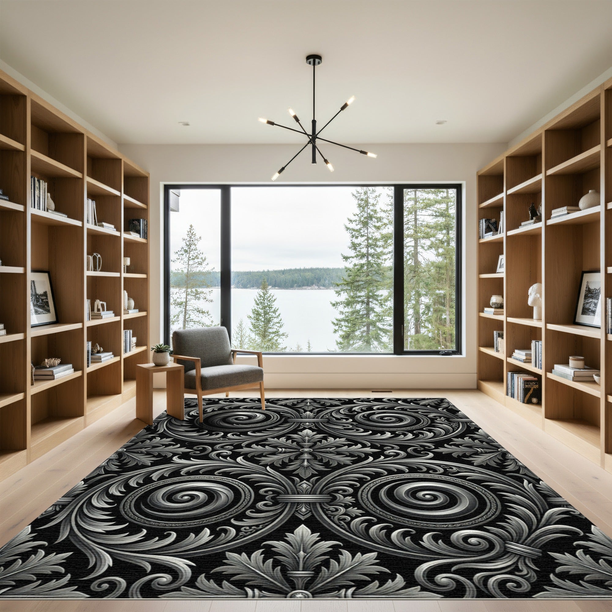 Ornate Silver Acanthus Swirl Rug