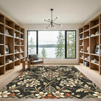 Cream Floral Lace Swirls Dark Background Rug