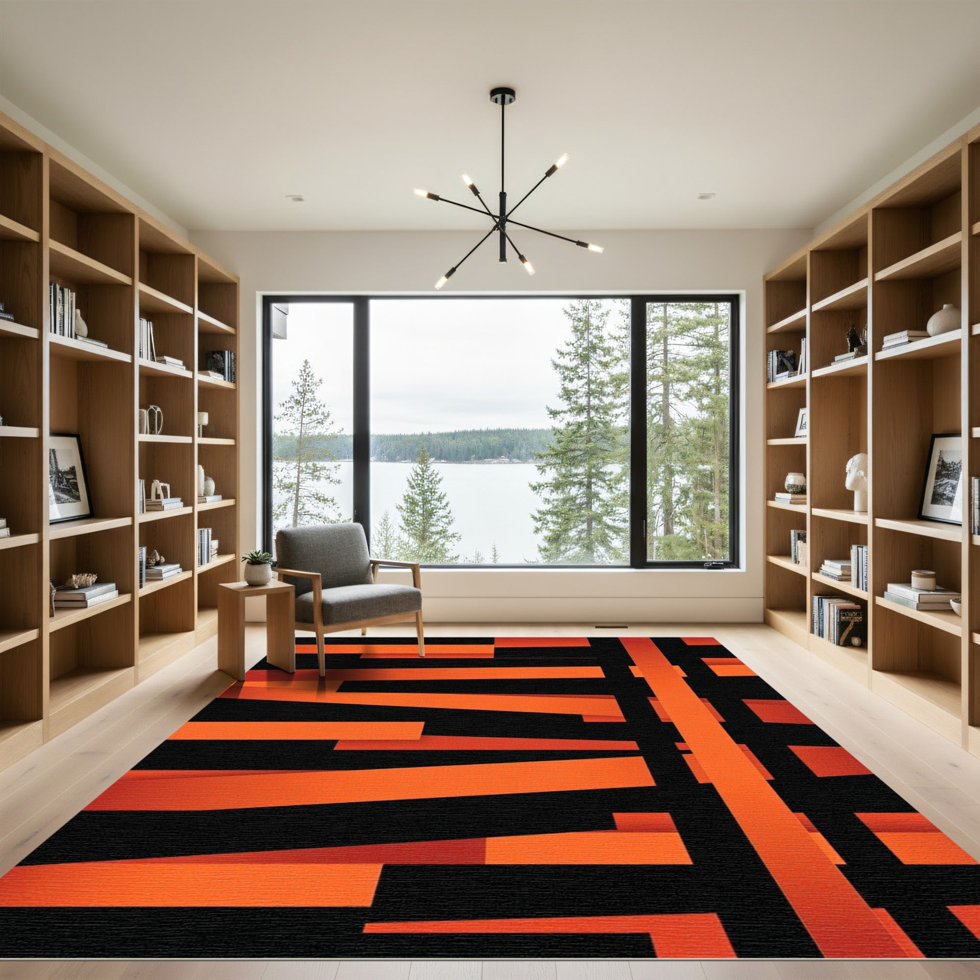 Bold Abstract Burnt Orange Geometric Stripe Rug