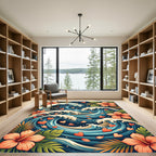 Coral Hibiscus Ocean Hearts Waves Rug