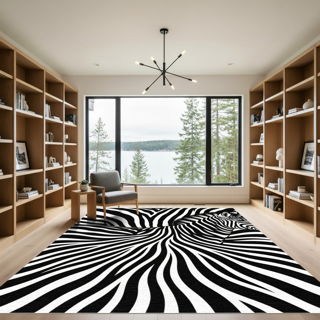 Animalistic Black White Swirls Rug