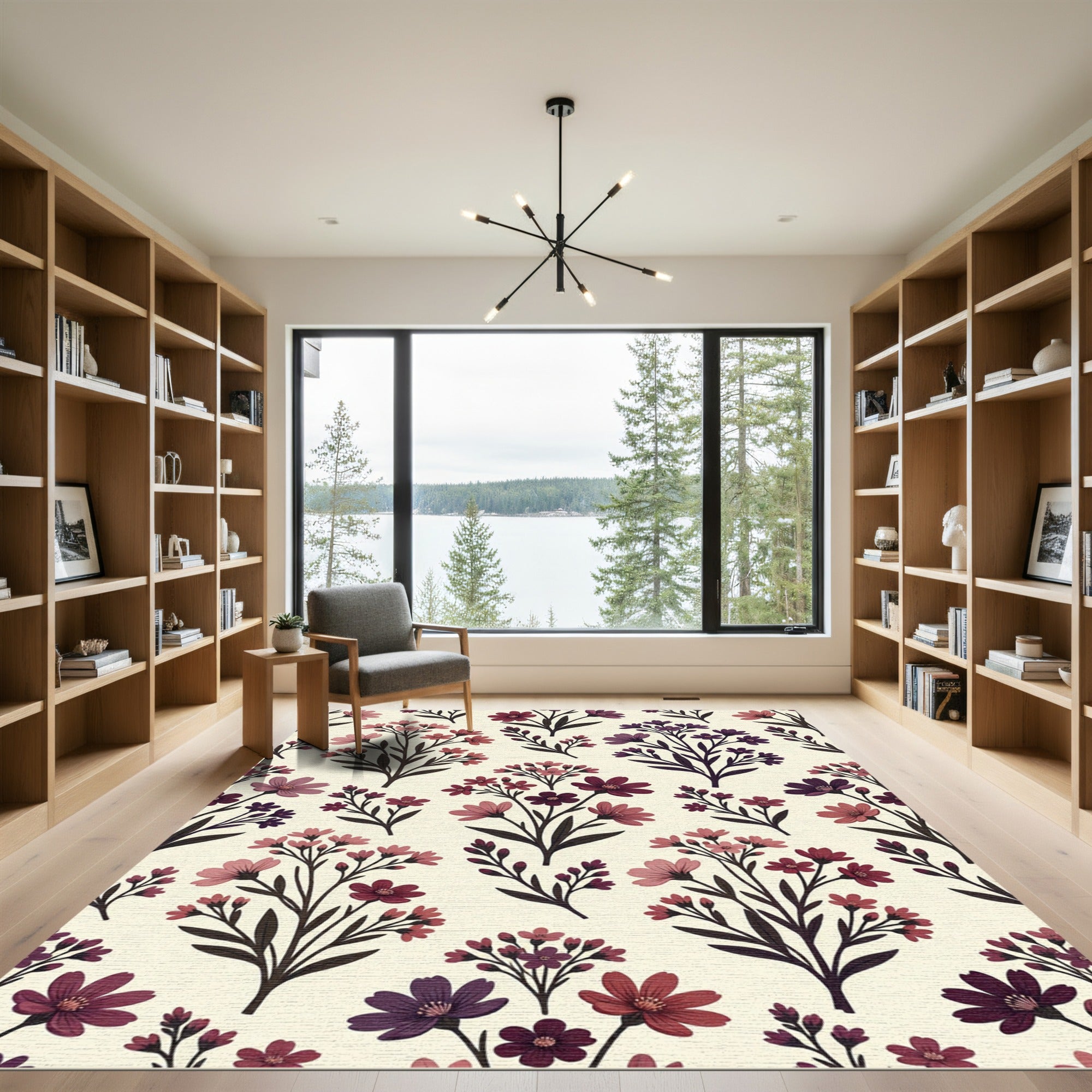 Vintage Mauve Floral Meadow Illustration Rug