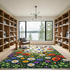 Whimsical Garden Meadow with Butterflies Rug