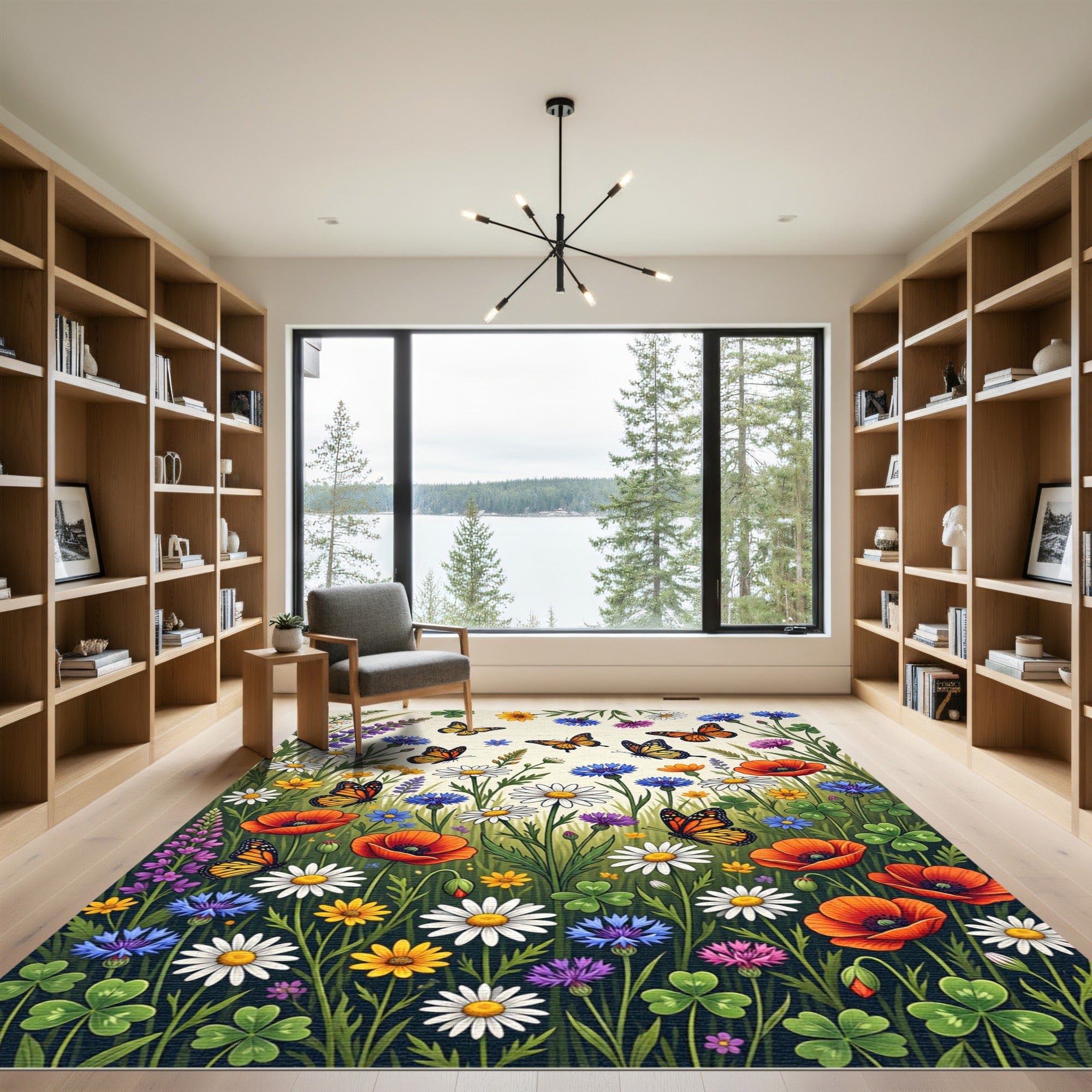 Whimsical Garden Meadow with Butterflies Rug