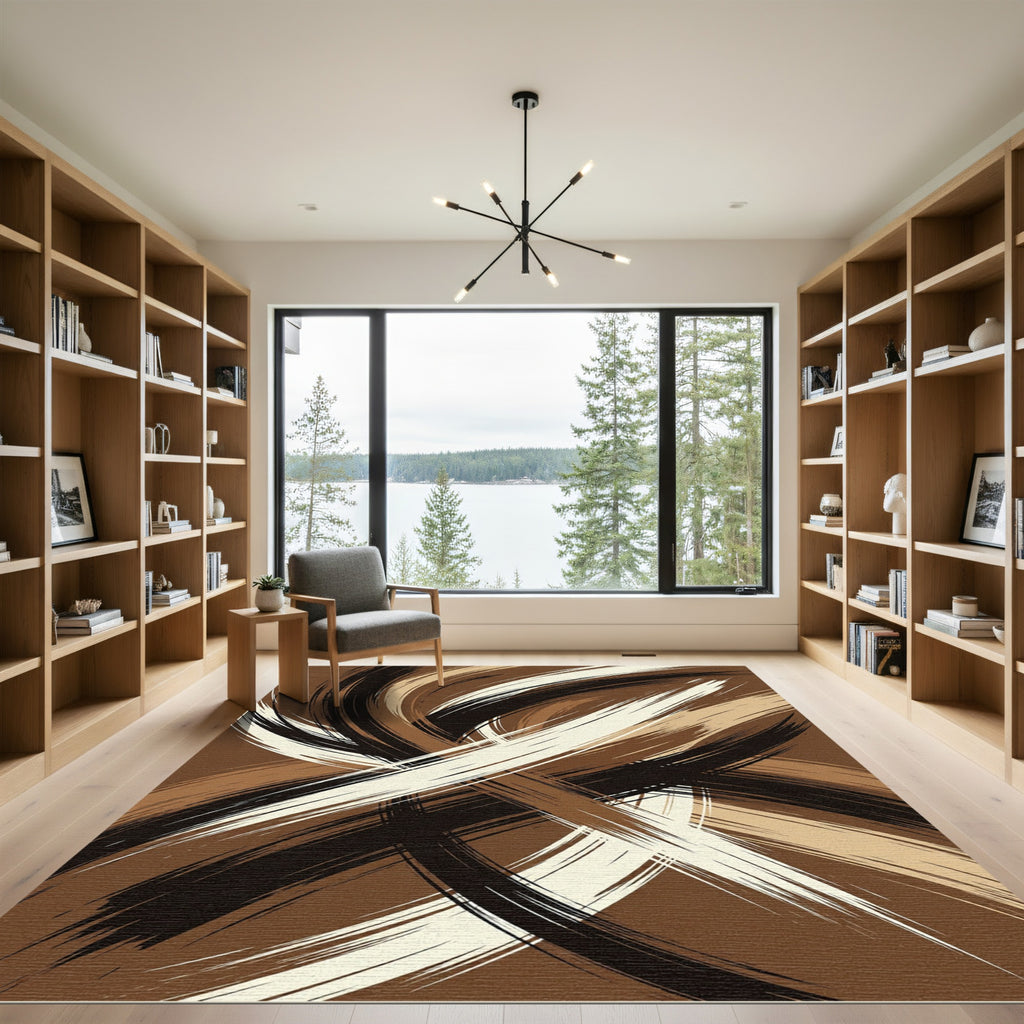 Abstract Monochrome Earthy Swirl Rug