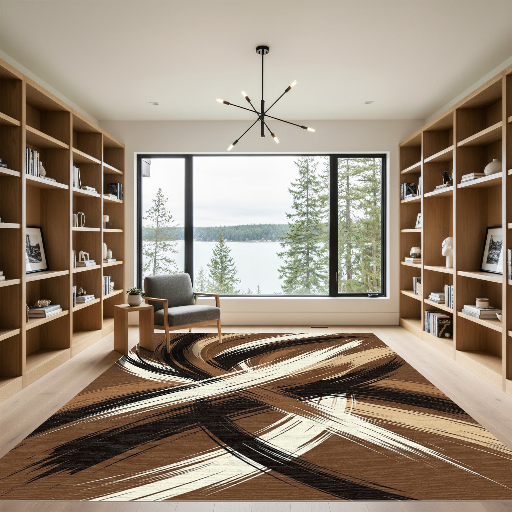 Abstract Monochrome Earthy Swirl Rug