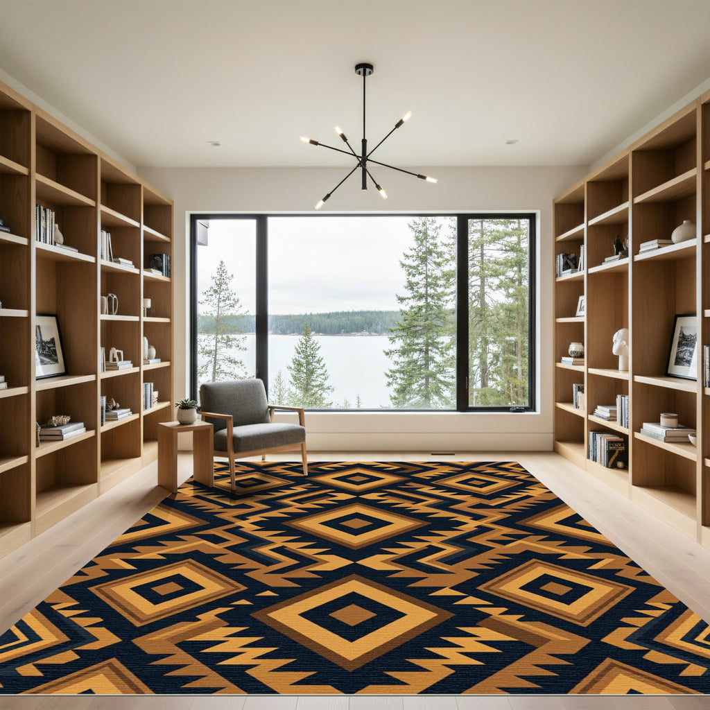 Bold Earthy Amber Geometric Diamond Area Rug