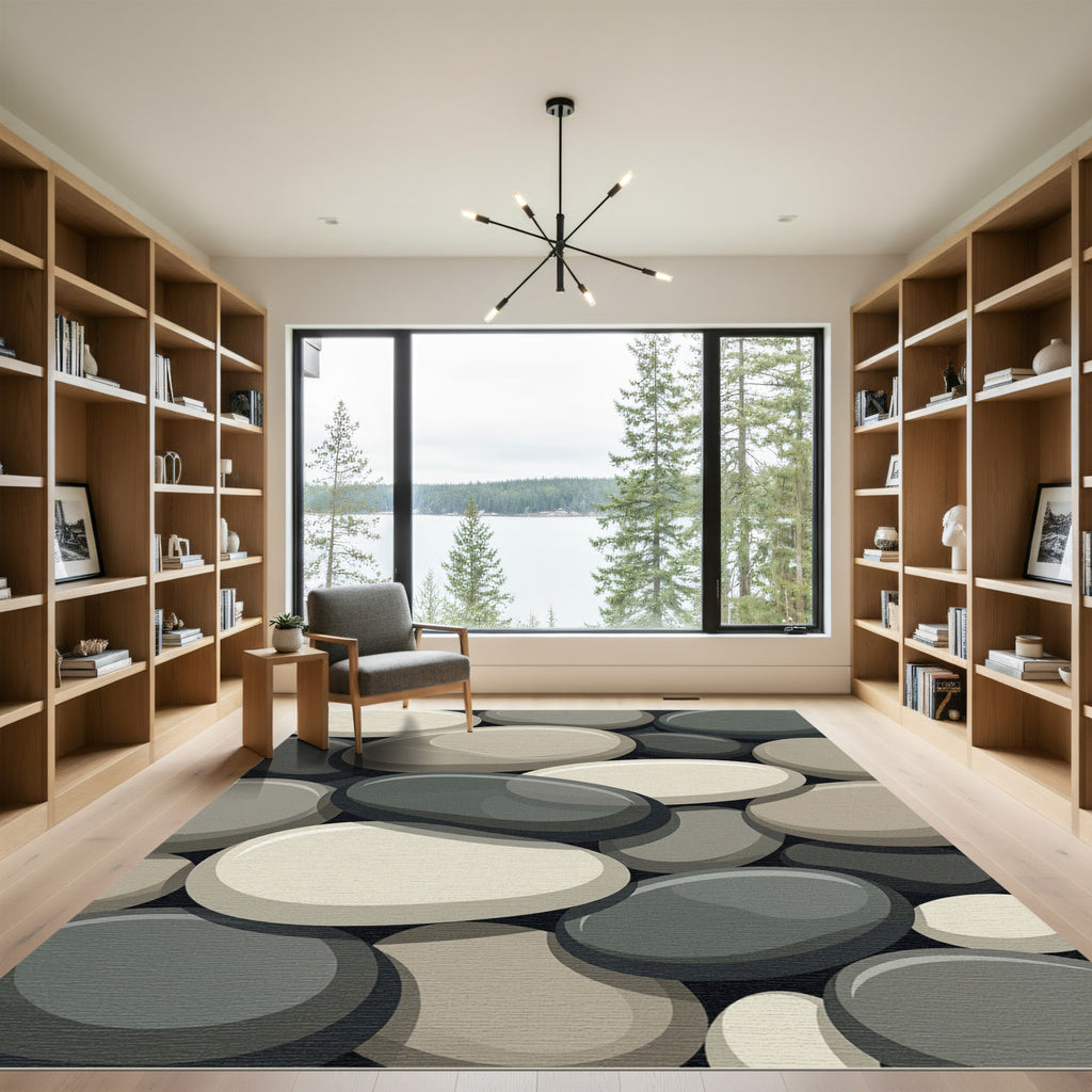 Contemporary Earthy Tone River Stone Rug