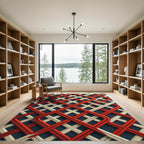 Red Cream Interlocking Lattice Rug