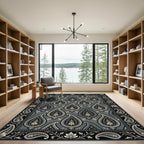 Classic Gray Paisley Floral Border Rug