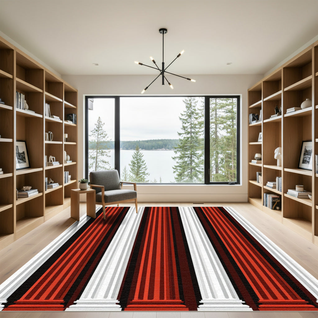 Bold Red White Column Stripe Rug
