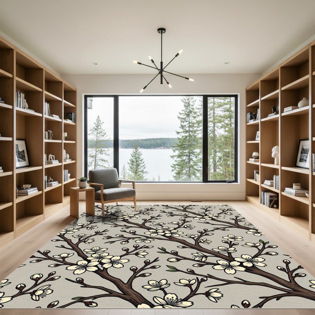 Elegant Cherry Blossom Branch Neutral Rug