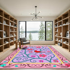 Whimsical Red Cardinal Floral Vine Rug