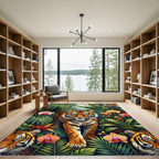 Lush Botanical Tiger Jungle Scene Rug
