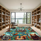 Whimsical Woodland Animals Forest Meadow Scene Rug