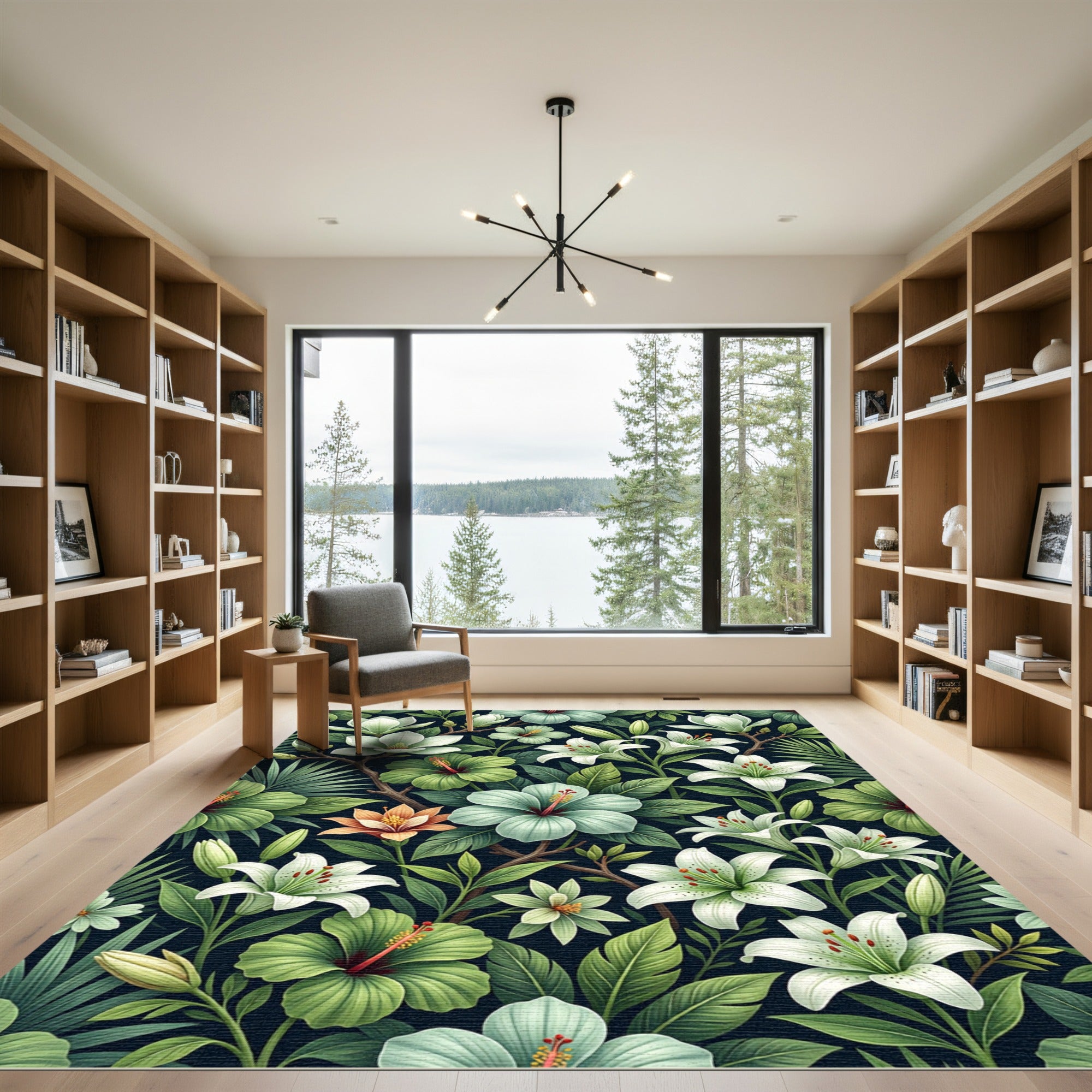 Lush Tropical Lily Hibiscus Composition Rug