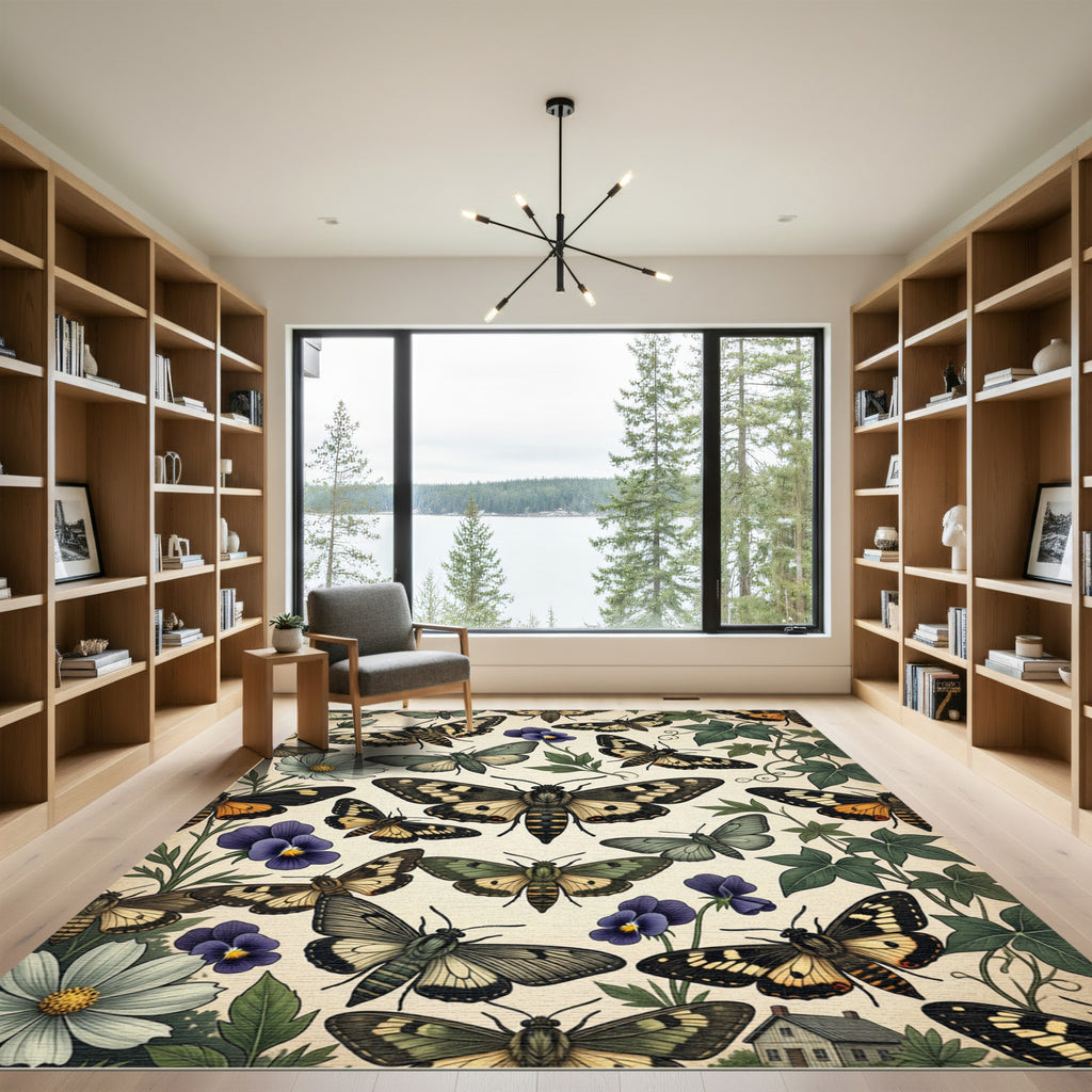 Whimsical Entomological Butterfly Garden Meadow Rug
