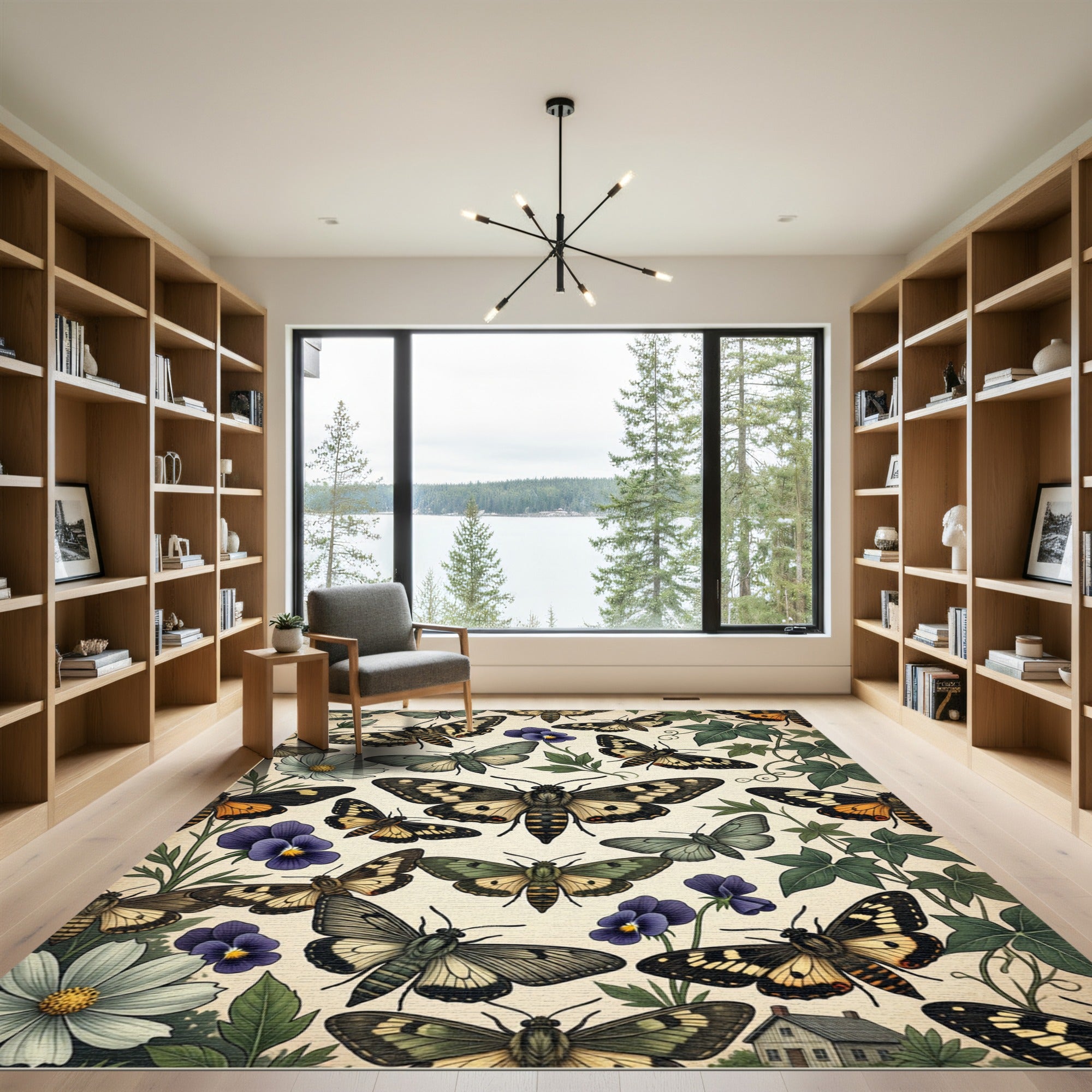 Whimsical Entomological Butterfly Garden Meadow Rug