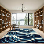 Modern Indigo Abstract Sea Wave Rug