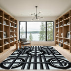 Geometric Black Circle Grid Rug