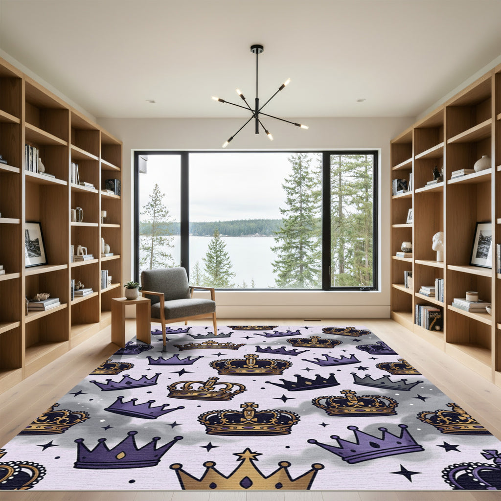 Majestic Purple and Gold Crown Celestial Rug
