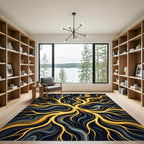 Liquid Gold Swirl Abstract Flow Rug