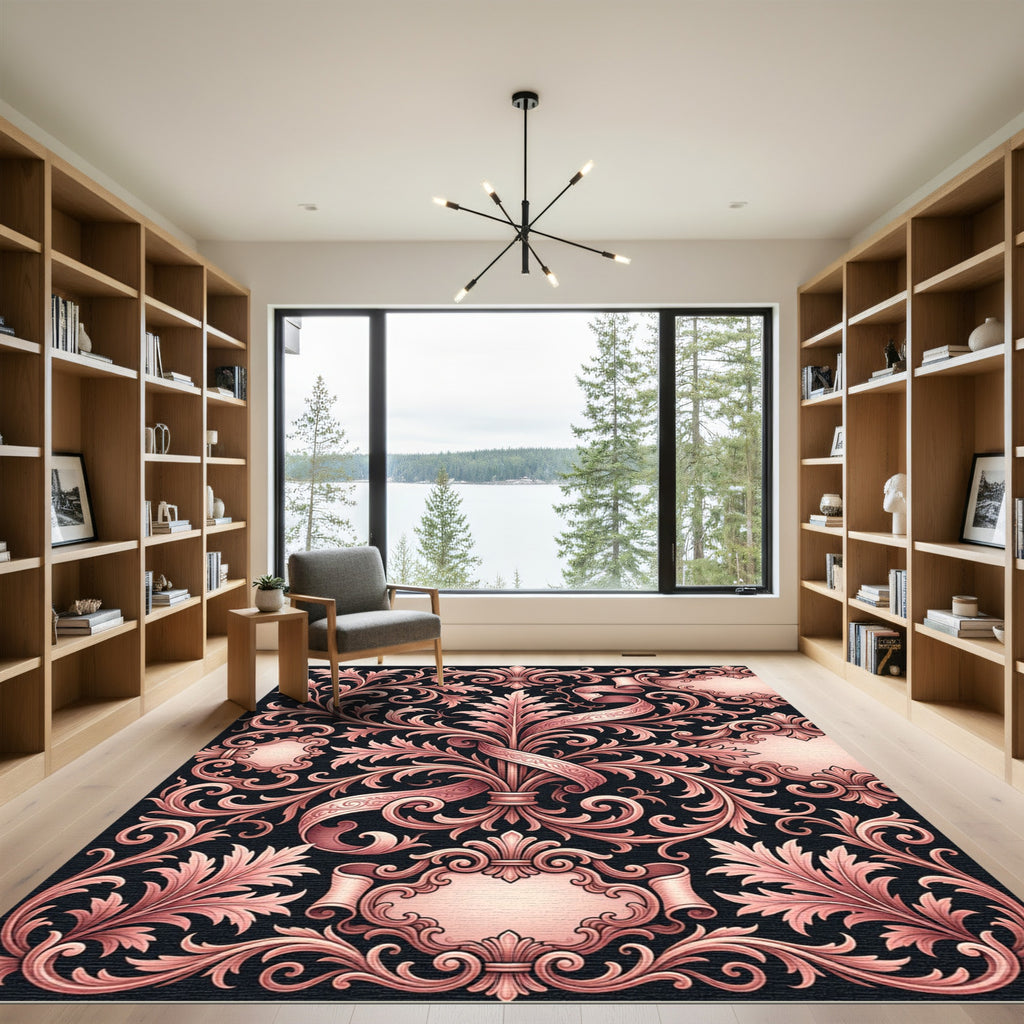 Rose Gold Baroque Scroll Swirl Rug