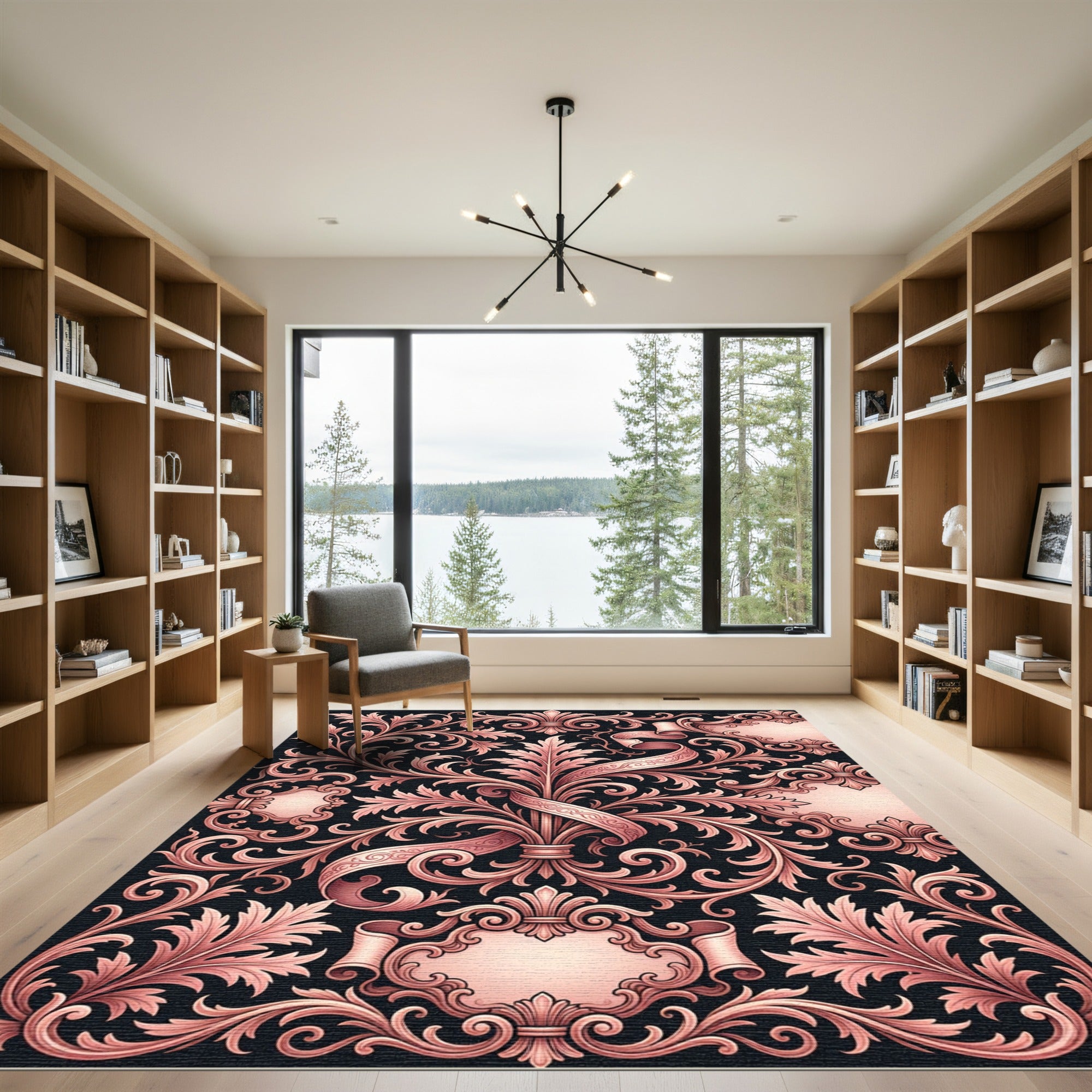 Rose Gold Baroque Scroll Swirl Rug