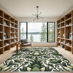 Earthy Sage Lotus Botanical Scroll Rug